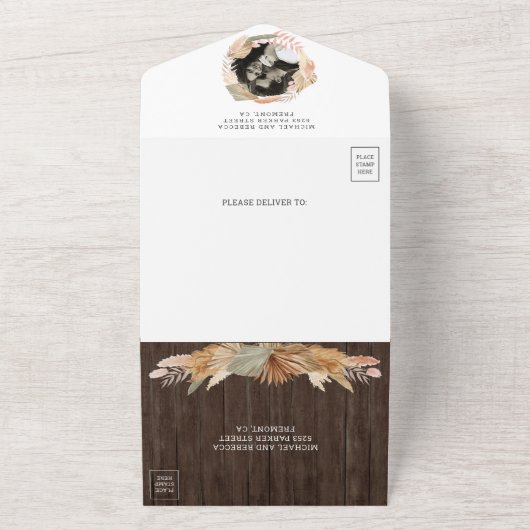 Invitation Tout En Un Pampas Rustique Mariage de palmier séché en laiton (Dehors)