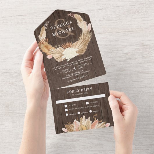 Invitation Tout En Un Pampas Rustique Mariage de palmier séché en laiton (Déchirure)