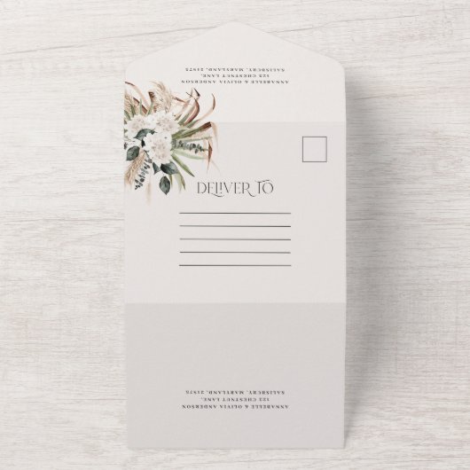 Invitation Tout En Un pampas rustique moderne eucalyptus mariage code QR (Dehors)