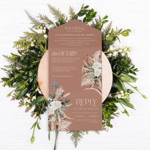 Invitation Tout En Un pampas rustique moderne eucalyptus mariage code QR