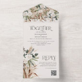 Invitation Tout En Un pampas rustique moderne eucalyptus mariage QR code (À l'intérieur)