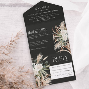 Invitation Tout En Un pampas rustique noir eucalyptus mariage