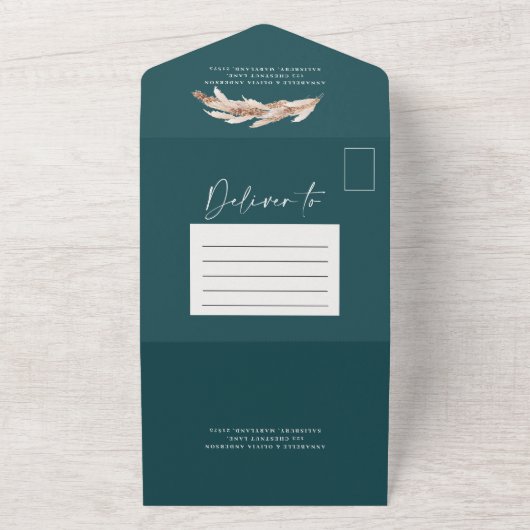 Invitation Tout En Un Pampas rustique turquoise moderne code QR mariage (Dehors)