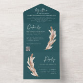 Invitation Tout En Un Pampas rustique turquoise moderne code QR mariage (À l'intérieur)
