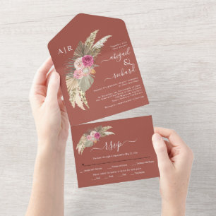 Invitation Tout En Un Pampas séché herbe palm feuille mariage en terre c
