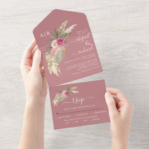 Invitation Tout En Un Pampas séché herbe palm feuilles poussiéreux rose