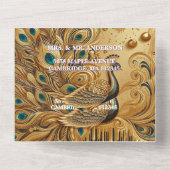 Invitation Tout En Un Paon élégant pailleté or ruisselant (Verso)