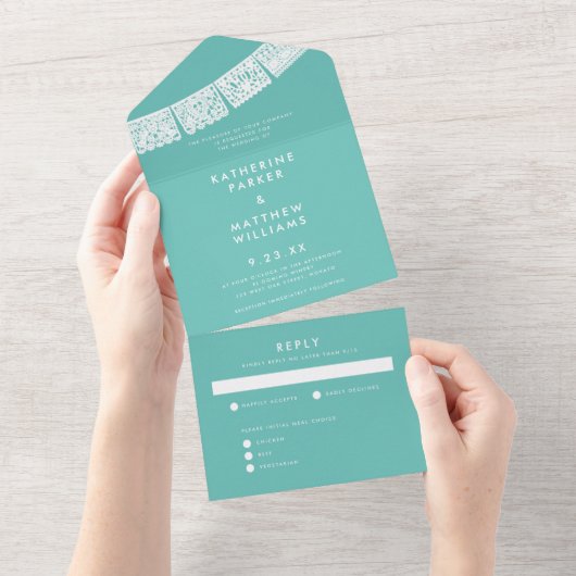 Invitation Tout En Un Papel Picado Bannière Mariage Aqua (Déchirure)