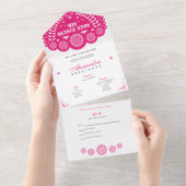 Invitation Tout En Un Papier rose chaud Picado Mis Quince Años (Déchirure)