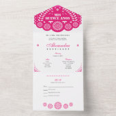 Invitation Tout En Un Papier rose chaud Picado Mis Quince Años (À l'intérieur)