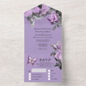 Invitation Tout En Un Papillon argenté violet mariage élégant été (À l'intérieur)