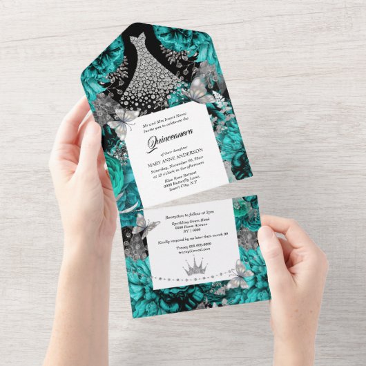 Invitation Tout En Un papillon bleu turquoise brillant d'anniversaire (Déchirure)