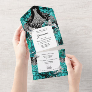 Invitation Tout En Un papillon bleu turquoise brillant d'anniversaire