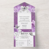 Invitation Tout En Un Papillon parties scintillant argent violet papillo (À l'intérieur)