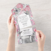 Invitation Tout En Un Papillon rose argent brillant parties scintillant  (Déchirure)