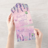 Invitation Tout En Un Papillon rose violet Baby shower de fille papillon (Déchirure)