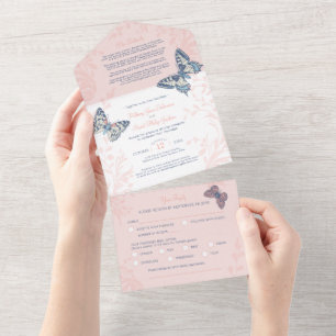 Invitation Tout En Un Papillons coralliens mariages détails & repas RSVP