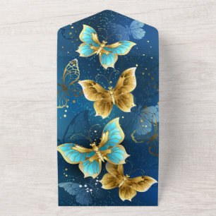 Invitation Tout En Un Papillons d'or
