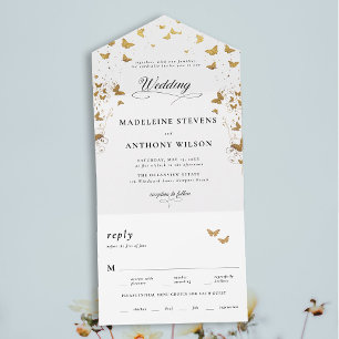 Invitation Tout En Un Papillons Élégante calligraphie Mariage romantique