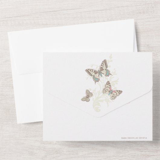 Invitation Tout En Un Papillons mariages brun rose repas photo RSVP (Verso)