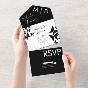 Invitation Tout En Un Papillons Noir Blanc Typographie 