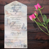 Invitation Tout En Un Papillons pastel aquarelle avec code QR