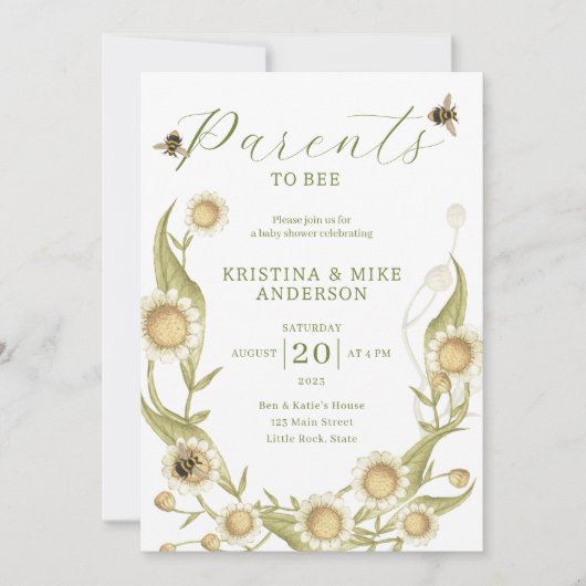 Invitation Tout en un Parents à Bee QR Code Baby shower (Devant)