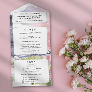 Invitation Tout En Un Paris France Romantique Aquarelle Tour Eiffel Rose