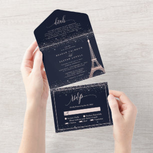 Invitation Tout En Un Paris Tour Eiffel Rose Gold Étincelle Mariage Tout