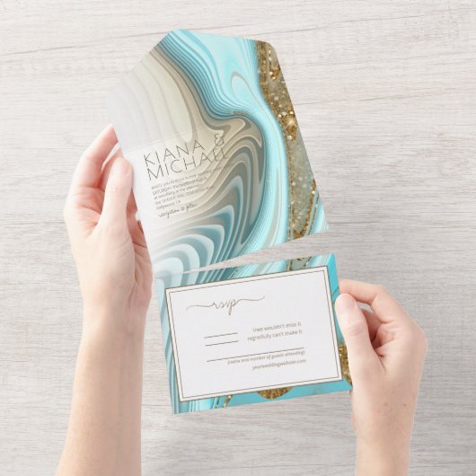 Invitation Tout En Un Parties scintillant Abstraite Strata Mariage ID903 (Déchirure)