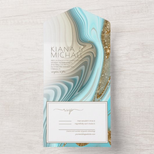 Invitation Tout En Un Parties scintillant Abstraite Strata Mariage ID903 (À l'intérieur)
