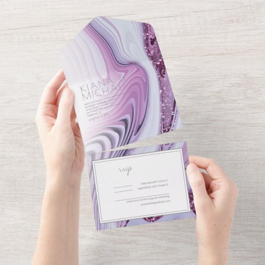 Invitation Tout En Un Parties scintillant Abstraite Strata Mariage Lilac (Déchirure)