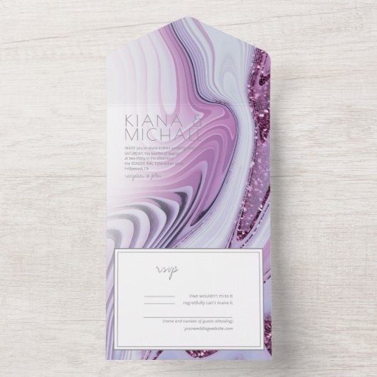 Invitation Tout En Un Parties scintillant Abstraite Strata Mariage Lilac (À l'intérieur)