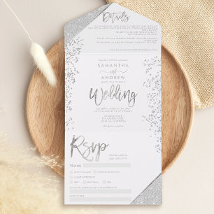 Invitation Tout En Un Parties scintillant argent chic confetti blanc mar
