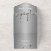 Invitation Tout En Un Parties scintillant argentée Gris Script RSVP QR C (Dehors)
