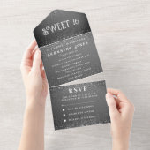 Invitation Tout En Un Parties scintillant blanche noire étincelle modern (Déchirure)