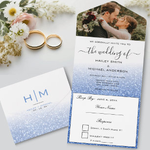 Invitation Tout En Un Parties scintillant Bleue Ombre Elégant Mariage ph