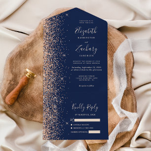 Invitation Tout En Un Parties scintillant de pêche moderne Mariage bleu