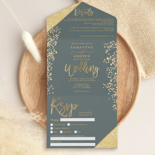 Invitation Tout En Un Parties scintillant d'or chic confetti sauge maria