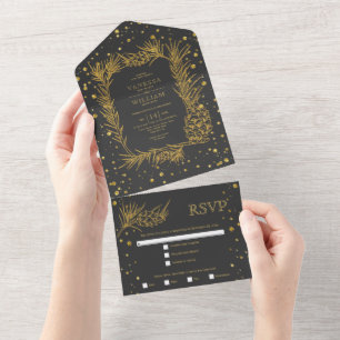 Invitation Tout En Un Parties scintillant d'or pin, confetti mariage gri