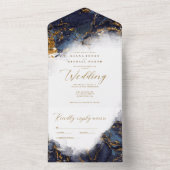 Invitation Tout En Un Parties scintillant en marbre Mariage Marine Blue  (À l'intérieur)