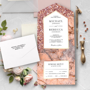 Invitation Tout En Un Parties scintillant en or blanc et Rose Mariage en
