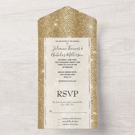 Invitation Tout En Un Parties scintillant en or jaune (À l'intérieur)