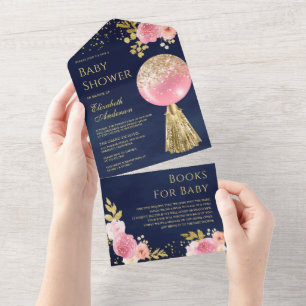 Invitation Tout En Un Parties scintillant en or rose Ballons Floral Mari