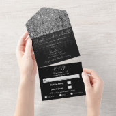 Invitation Tout En Un Parties scintillant Glam Argent Moderne Chic Maria (Déchirure)