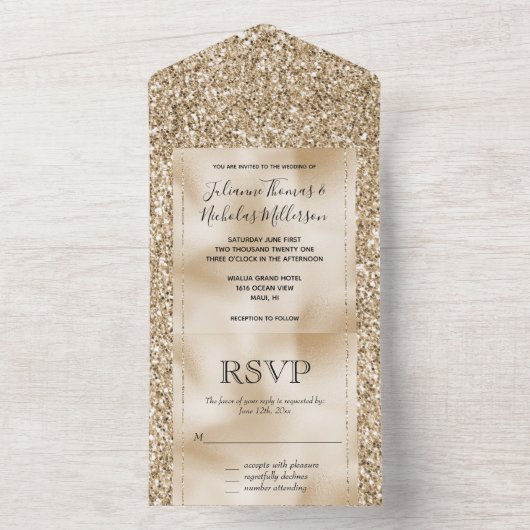 Invitation Tout En Un Parties scintillant Gold Luxe (À l'intérieur)