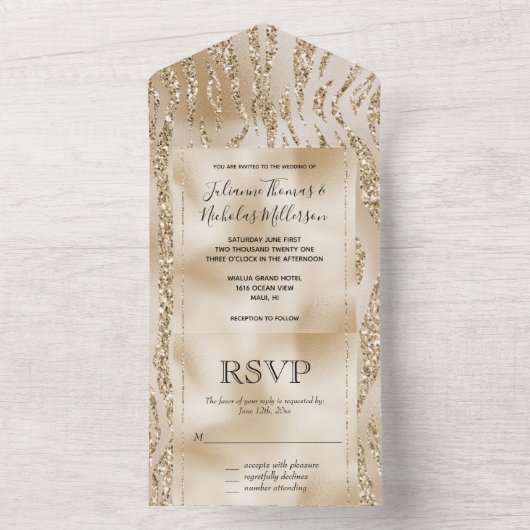 Invitation Tout En Un Parties scintillant Gold Luxe Zebra Print (À l'intérieur)