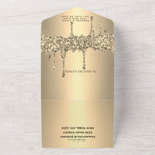 Invitation Tout En Un Parties scintillant goutte d'or étincelle RSVP mar (Dehors)