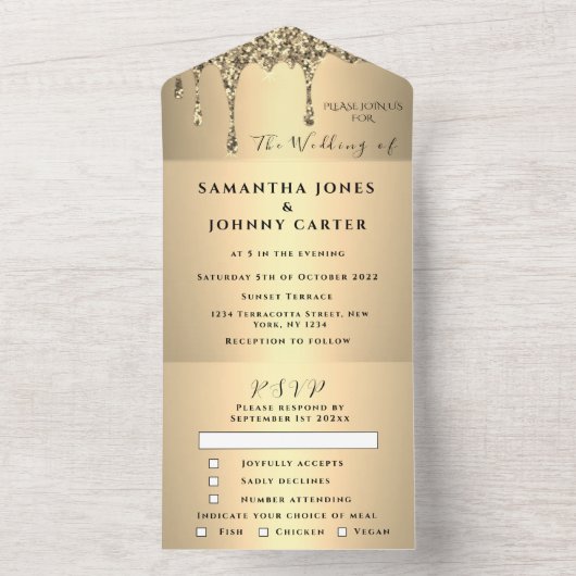 Invitation Tout En Un Parties scintillant goutte d'or étincelle RSVP mar (À l'intérieur)