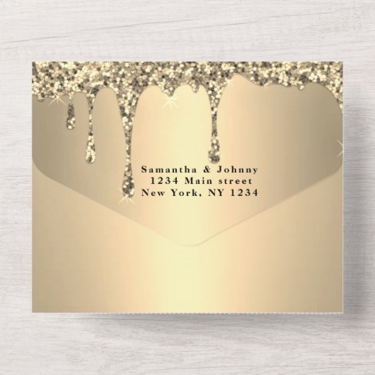 Invitation Tout En Un Parties scintillant goutte d'or étincelle RSVP mar (Verso)